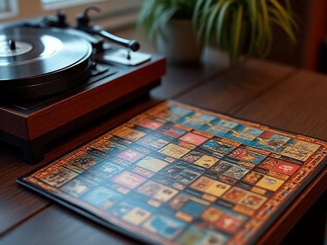 レコード盤とボードゲームが置かれたテーブル